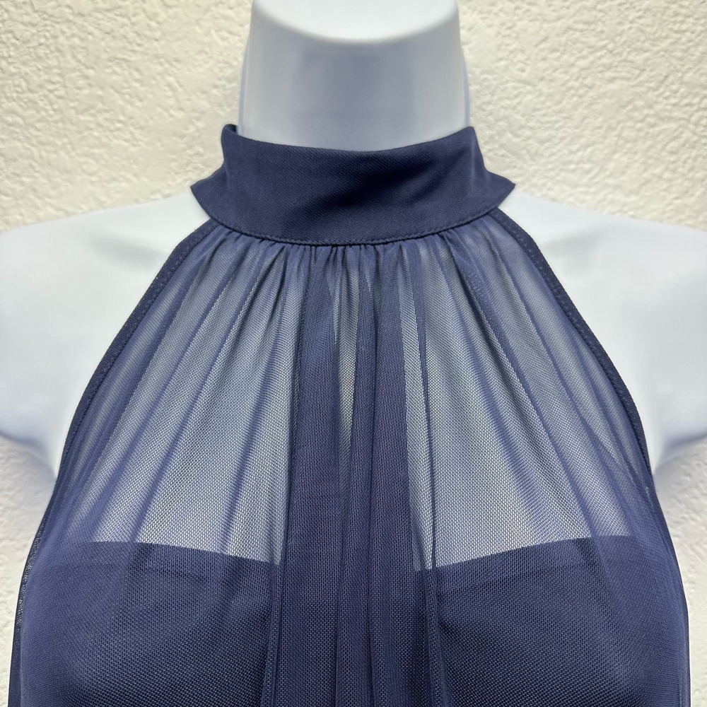 Venus Women’s Sz Lg High Collar Navy Ruched Sleeveless Blouse NWOT, V501 - Picture 6 of 14